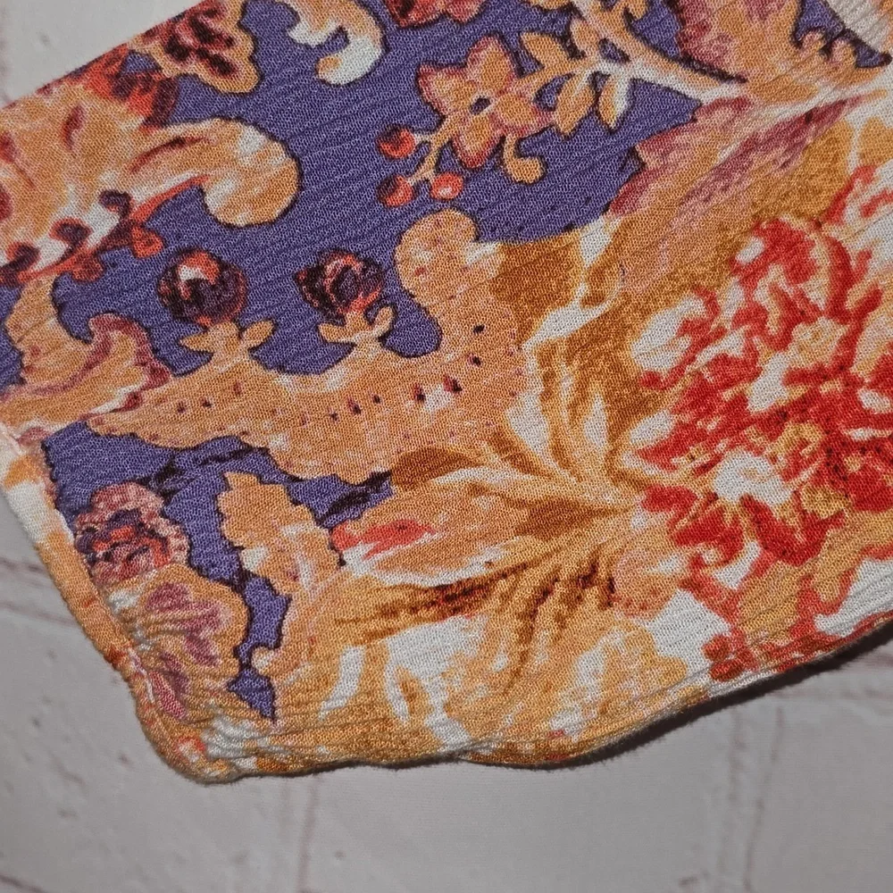 Myra Bag V-Neck A-Line Orange Purple Floral Elastic Waist Dress Womens Size L - Picture 4 of 16